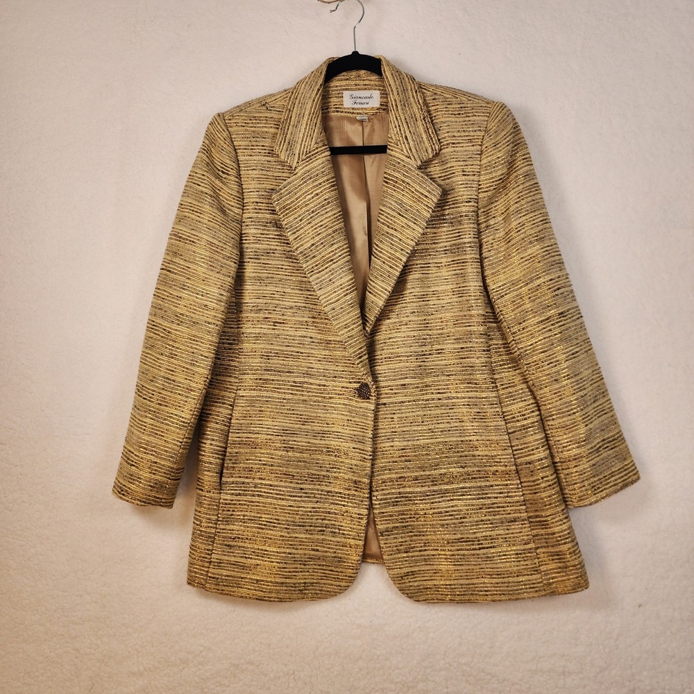 Vtg Giancarlo Ferrari Women Blazer Sz M 100% Silk Textured Metallic Old Money